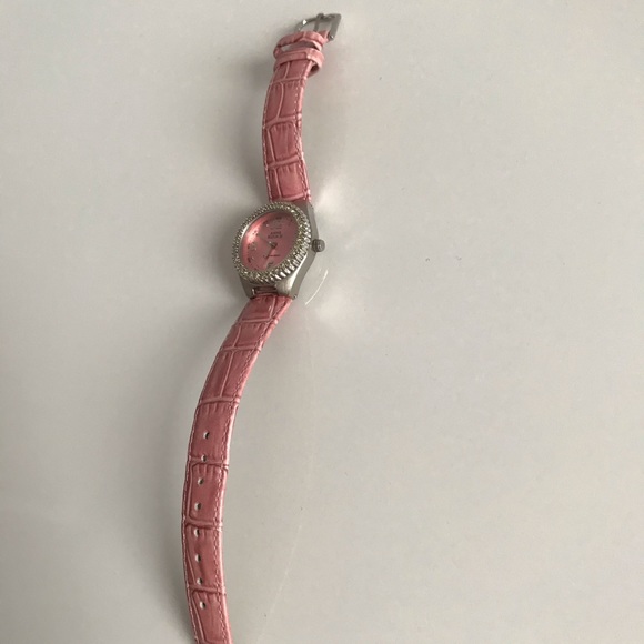 NWOT Anne Klein Women’s Faux Diamond Pink Genuine Leather Strap Watch Y2K 90s - Picture 5 of 13
